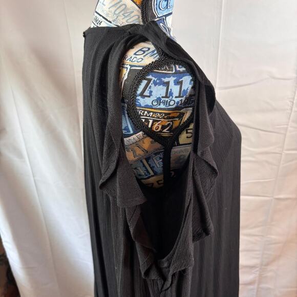 Old Navy Black Midi Dress Cold Shoulder Long Sleeve Size S Boho - Picture 3 of 8